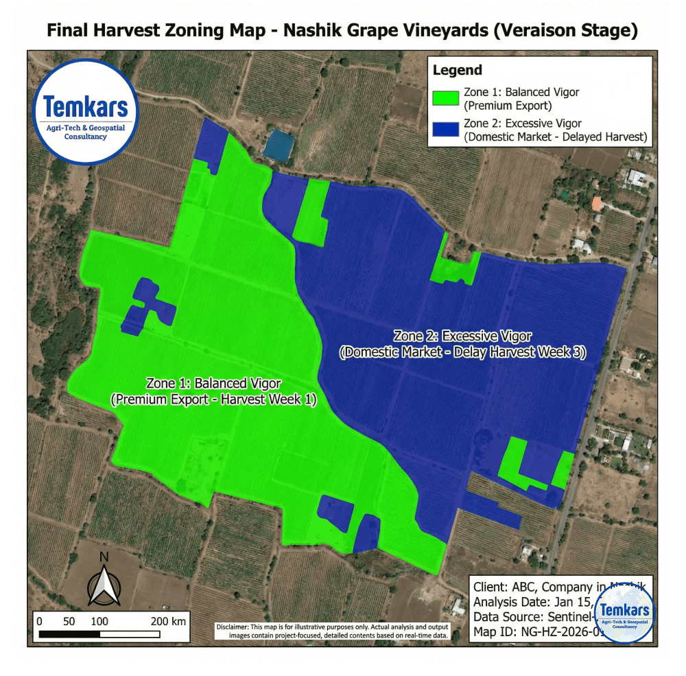 satellite imagery processing & interpretation service for export quality grape monitoring (nashik)